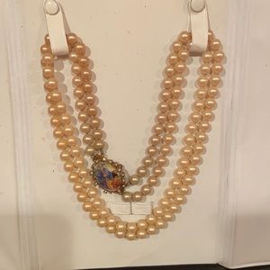 Vintage Menorca Pearl Necklace With Cameo Brooch